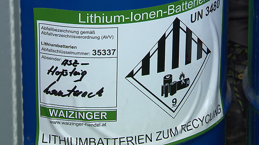 Soezialbehälter für Lithium-Batterien