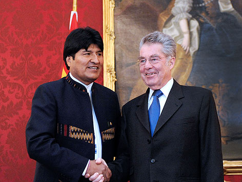 Boliviens Staatspräsident Evo Morales mit Bundespräsident Heinz Fischer in der Hofburg