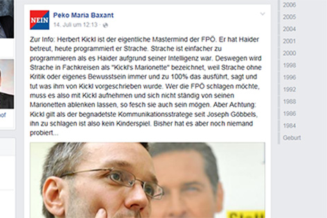 Facebook-Posting von Wiener SPÖ-Landtagsabgeordneten Peko Baxant empöort FPÖ-Gneralsekretär Herbert Kickl